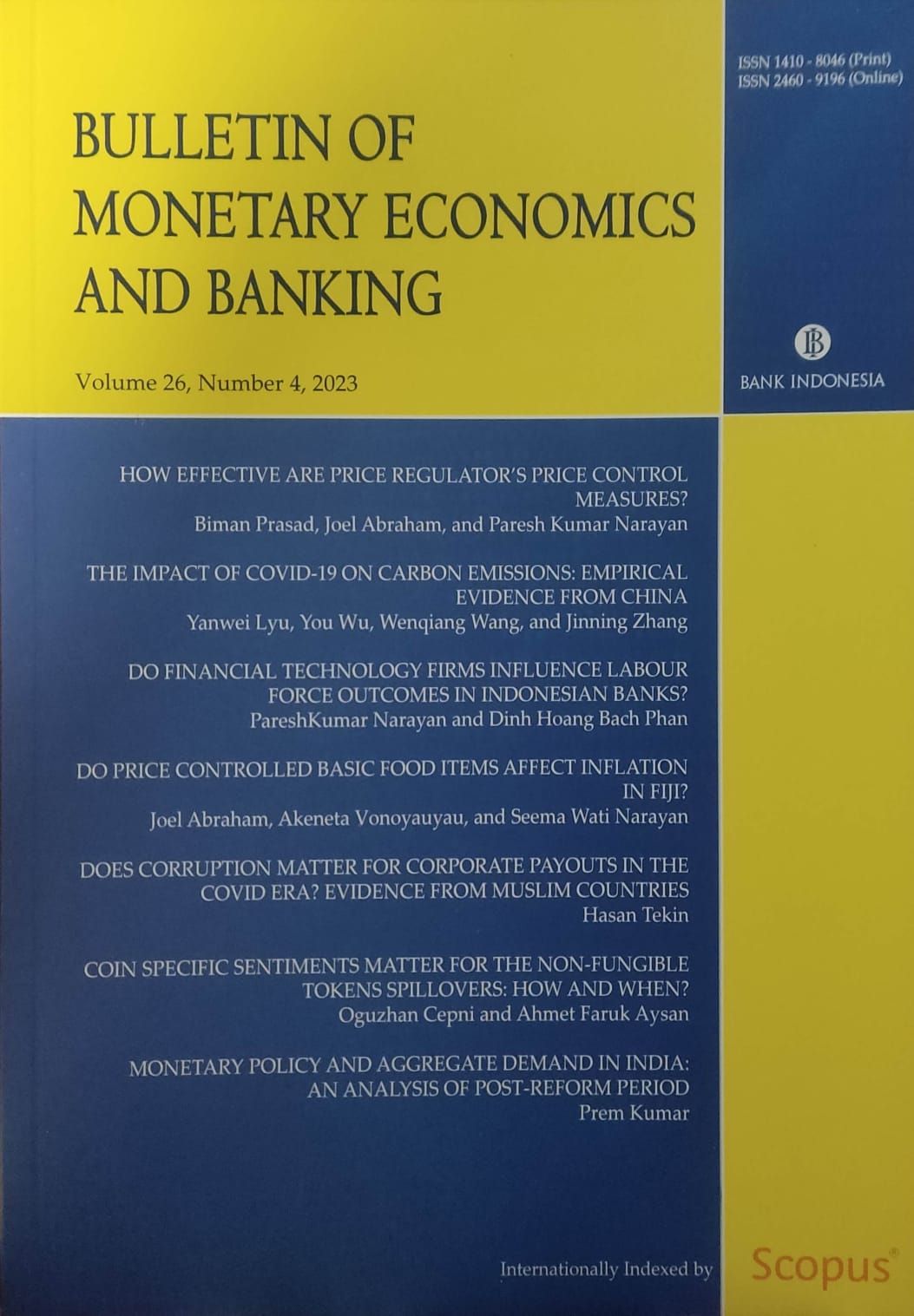 Bulletin of Monetary Economics and Banking Volume 26, Number 4