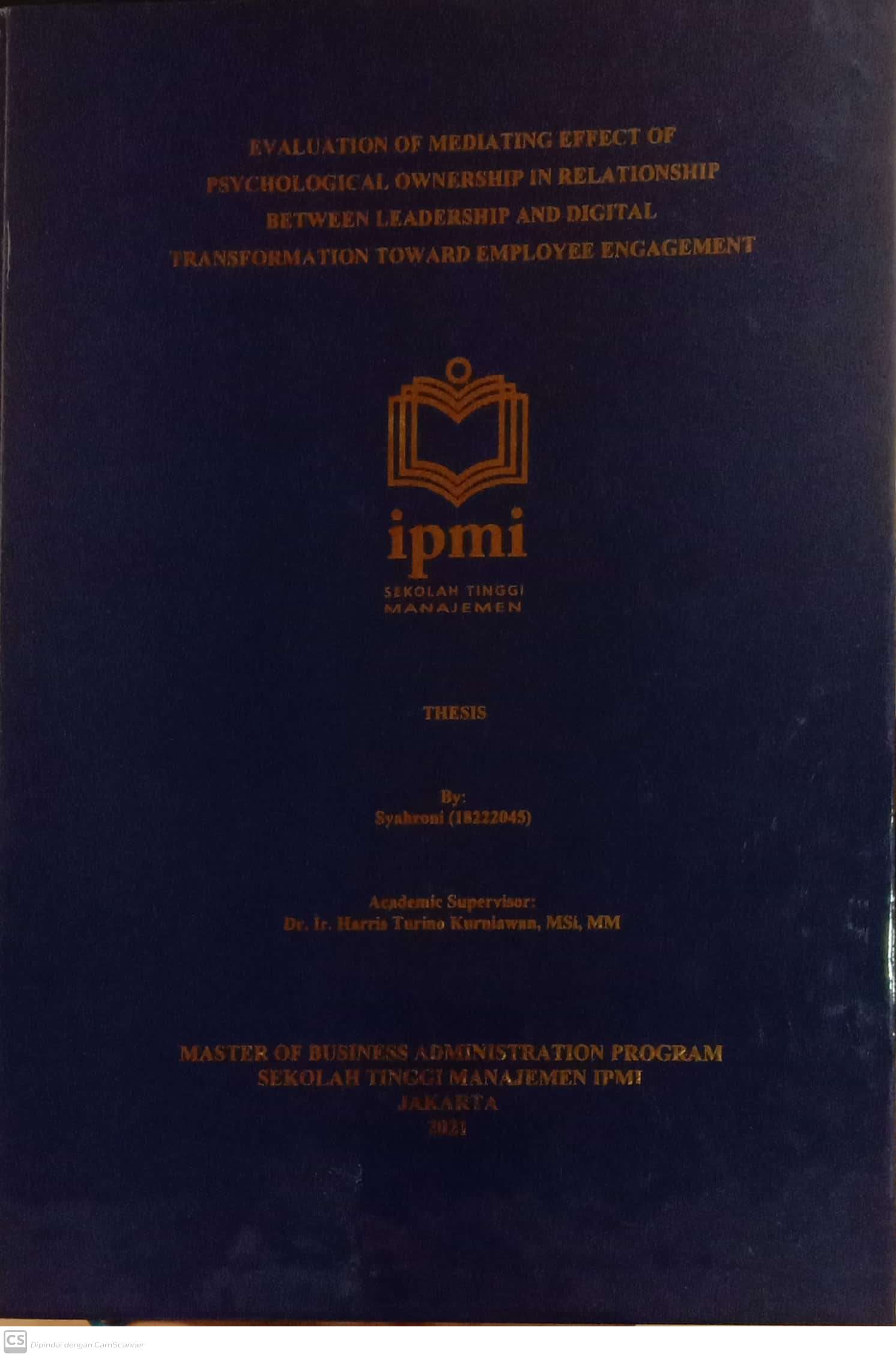 Evaluation of Mediating Effect of Psychological Ownership in Relationship Between Leadership and Digital Transformation Toward Employee Engagement